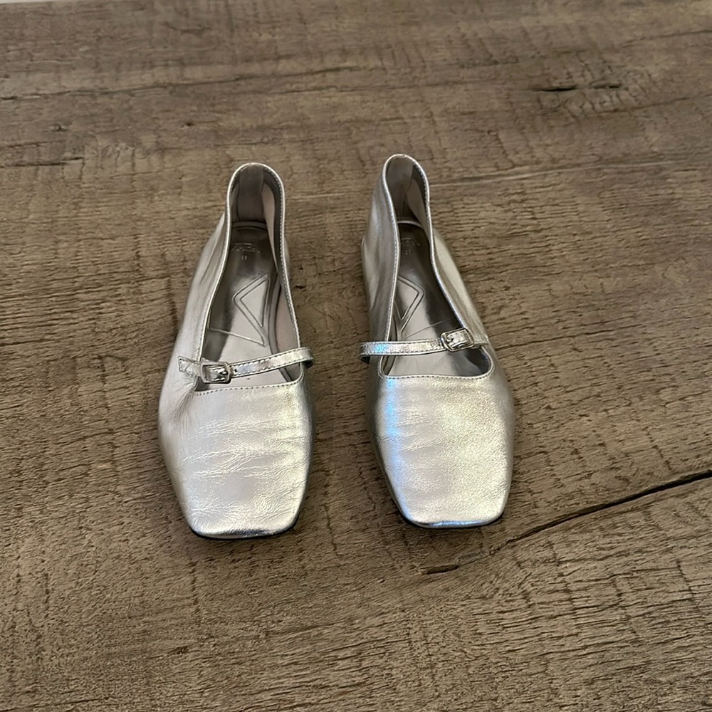 Zara Metallic Silver Mary Jane Flats